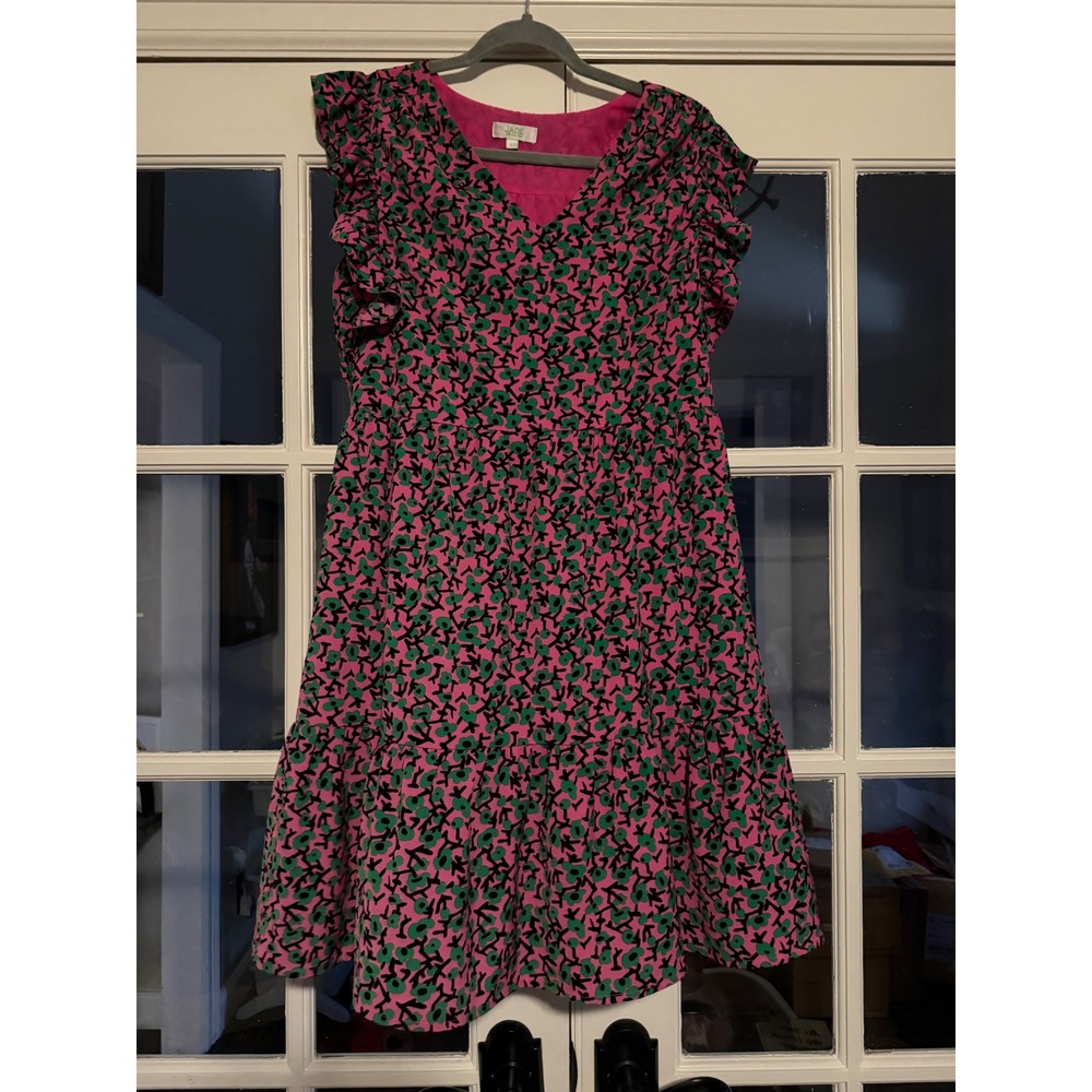 Jade Melody Tam Pink Floral Ruffle Mini Dress Womens Large V-Neck Sleeveless